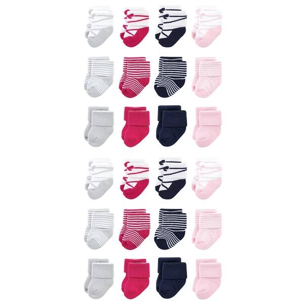 slide 1 of 1, Luvable Friends Cotton Rich Baby Terry Socks 24-Pack, Stripe Ballet Stripe Ballet - 0-6 Months