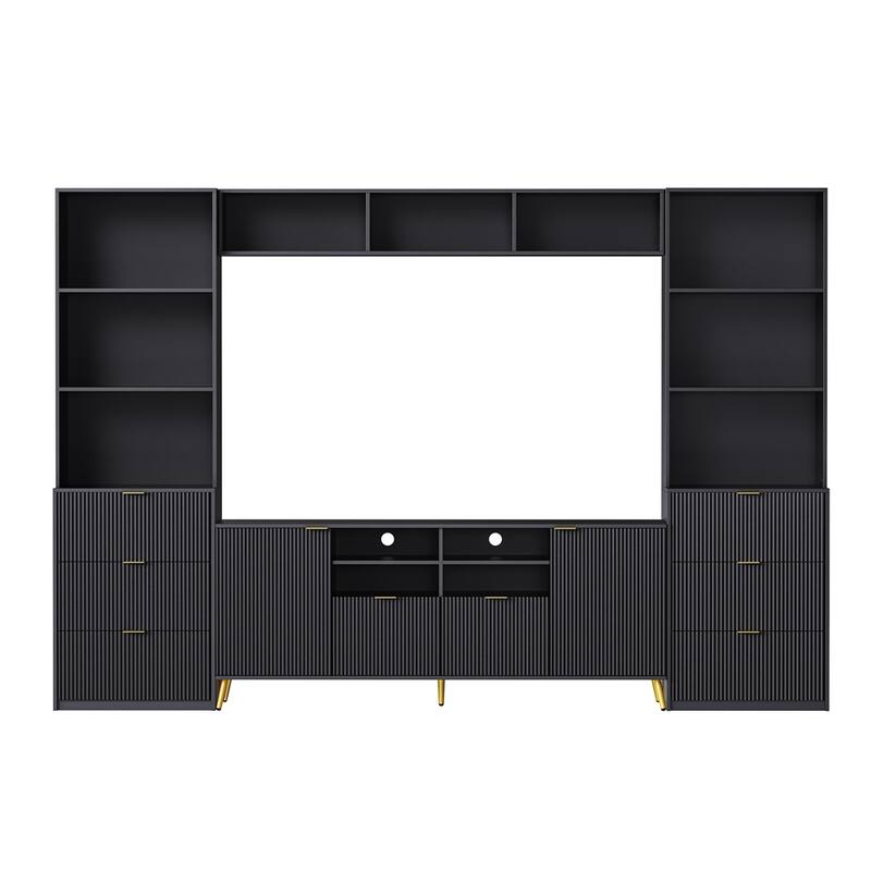 Modern Multifunctional 4-Piece Entertainment Wall Unit with 13 shelves