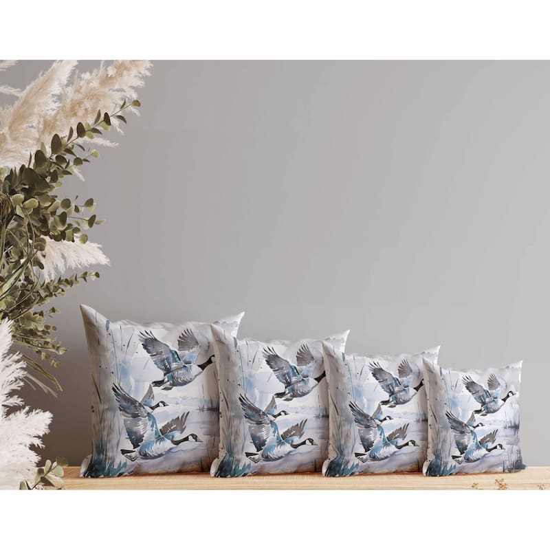 Three Geese Faux Suede Reversible Throw Pillow Gray and Blue