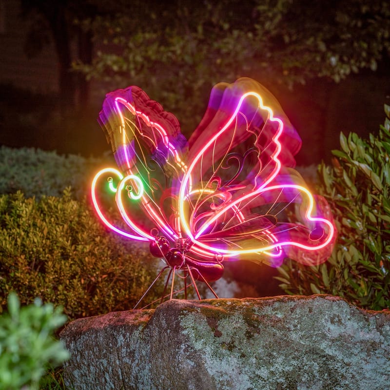 28 in. Solar Neon Metal Butterfly