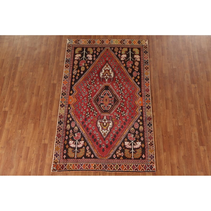 Vegetable Dye Shiraz Persian Vintage Rug Hand-knotted Wool Carpet - 4'7"x 7'5"