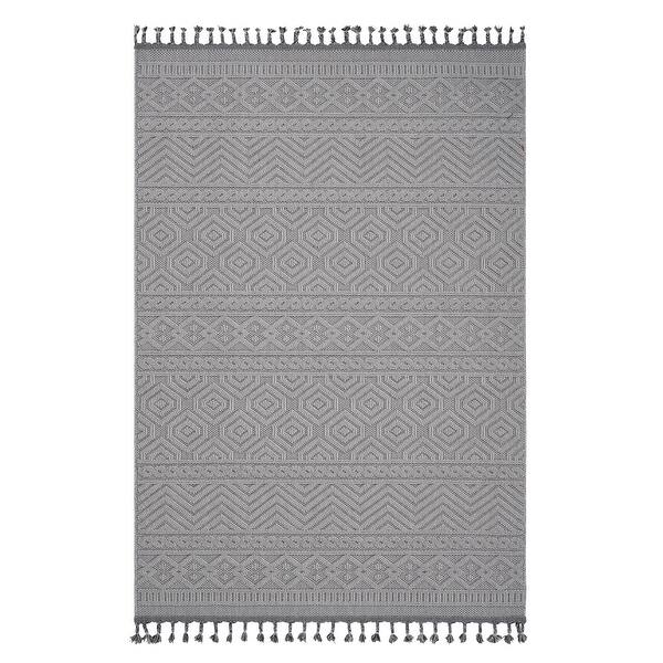 slide 2 of 8, LOOM & LUXE Collection White/Geometric Indoor/Outdoor Area Rug 120" D x 93" W x 0.28" H
