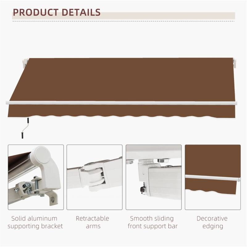 Retractable Patio Polyester Awning with Adjustable Handle and UV Rain Protection for Patio or Balcony - 116.25" W x 96.5" D