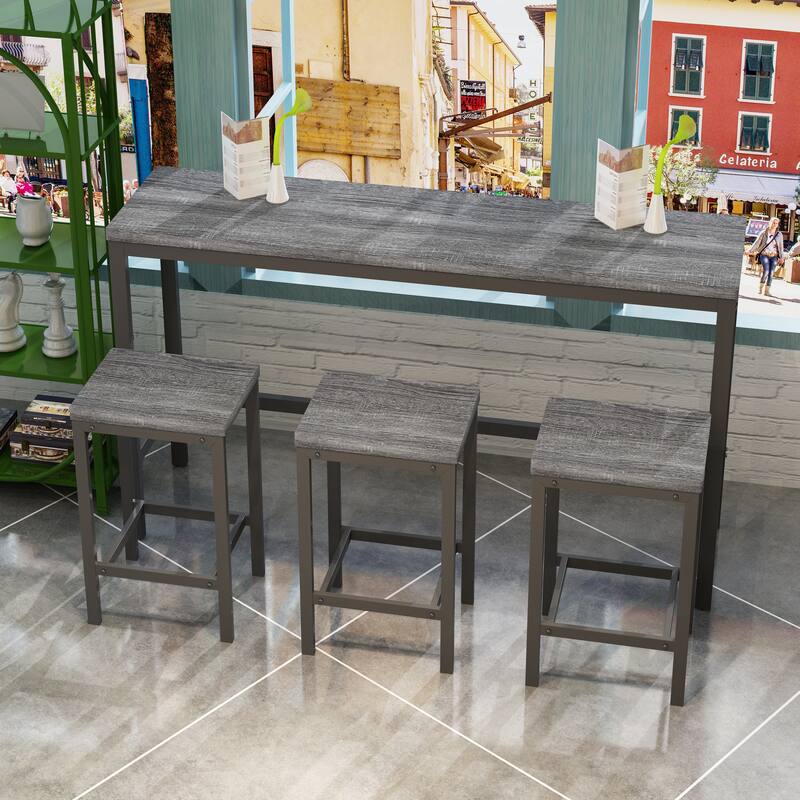 Counter Height Extra Long Dining Table Set with 3 Stools Pub Kitchen Set Side Table with Footrest