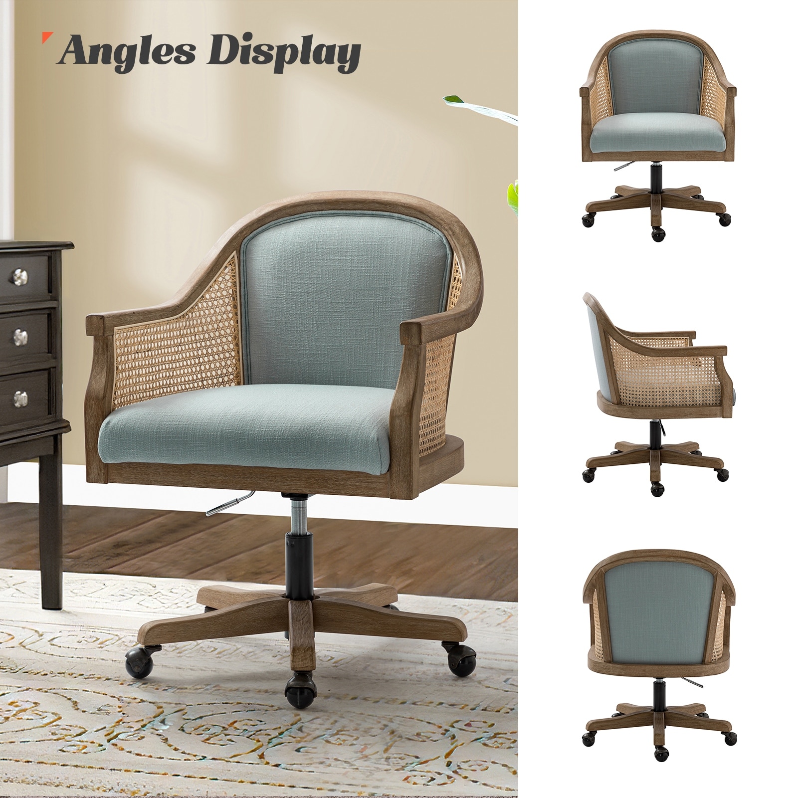 Danilo Farmhouse 360 Degree Swivel Height Adjustable Rattan Desk