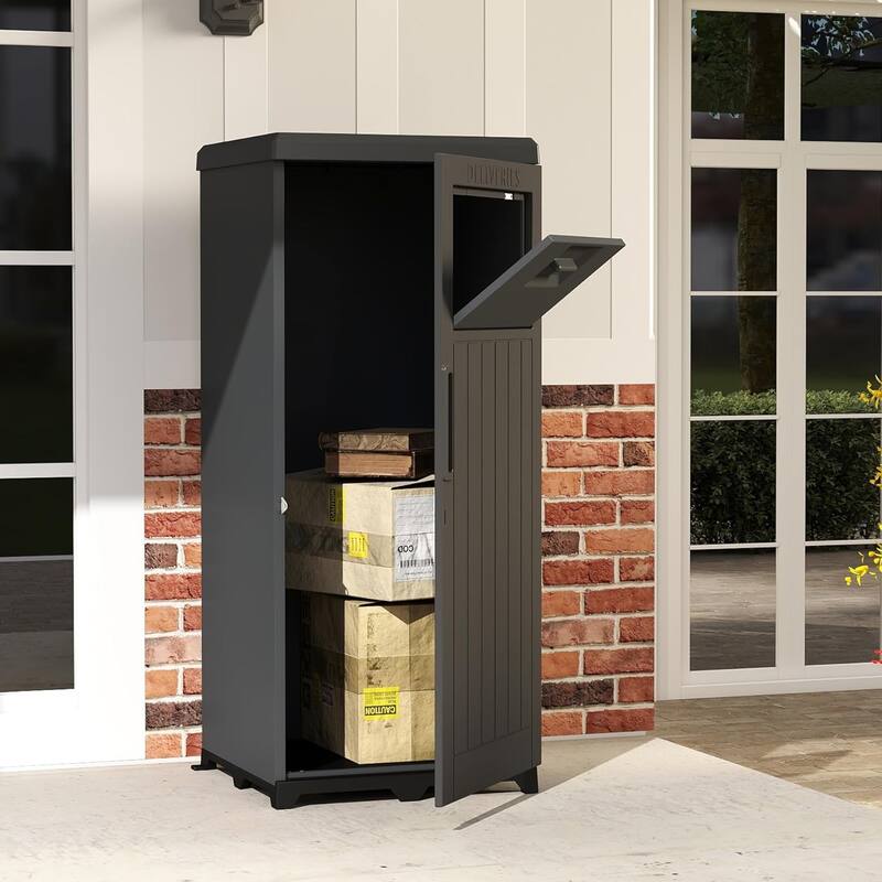 Package Delivery Box, Large Parcel Drop Box with Lockable Secure, Waterproof Resin Storage Anti-Theft Outdoor Package Delivery