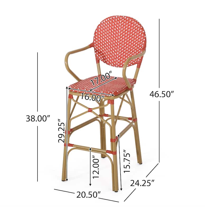 Vande Wicker and Aluminum Outdoor 29.5 Inch French Barstools by Christopher Knight Home