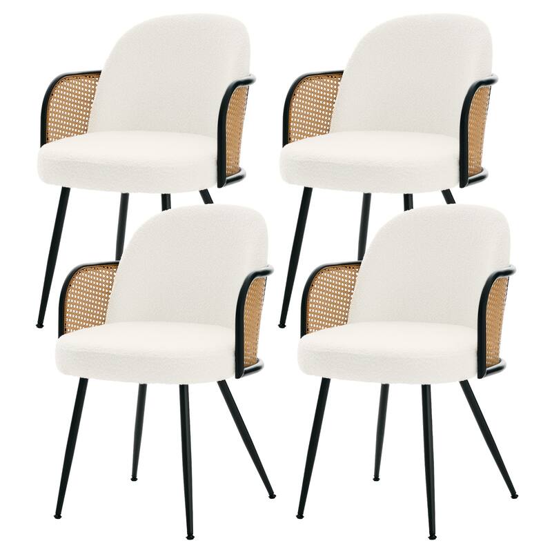 Upholstered Rattan Dining Chairs Set of 2, Arm Side Chair - 21.8" W x 24.2" D x 33" H