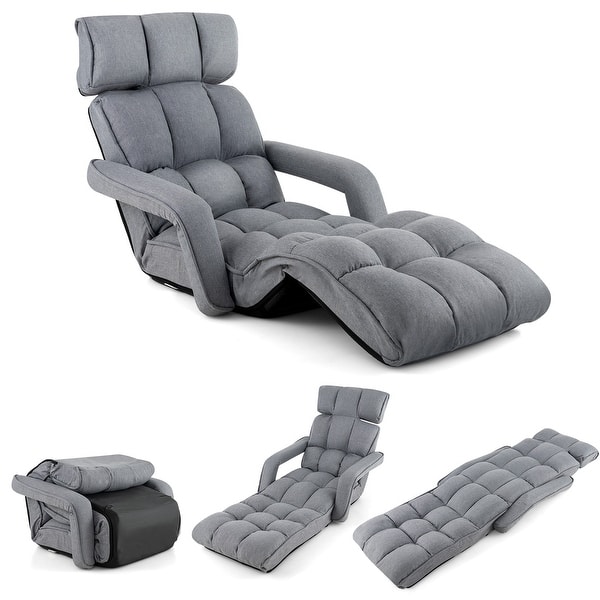 slide 2 of 10, Costway 6-Position Adjustable Floor Chair for Adults Foldable Lazy - See Details Grey - See Details