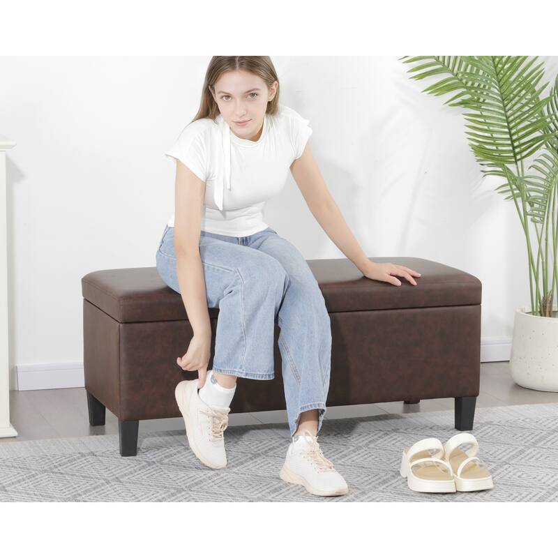 Adeco Velvet Storage Ottoman Bench Rectangular Footstool Lift Top