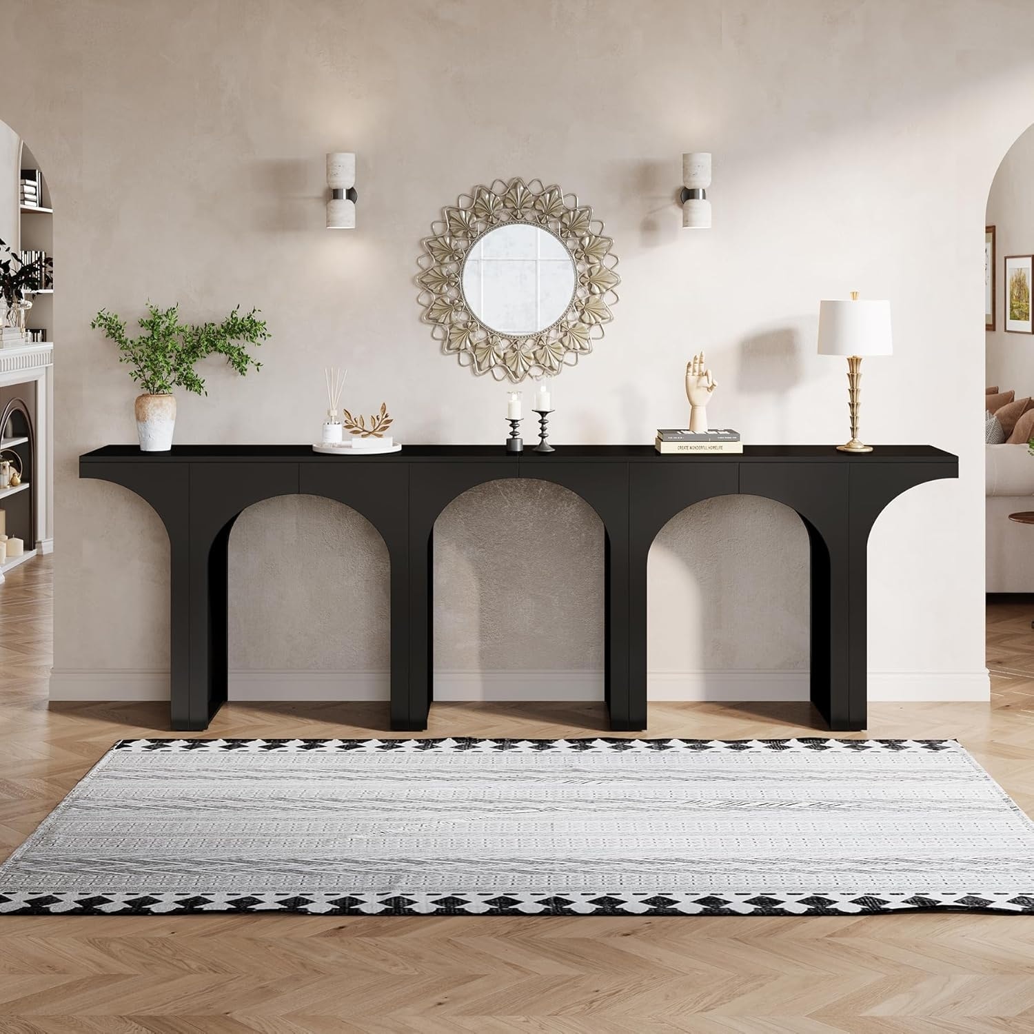 94" Black Wood Console Table Set of 2 for Entryway