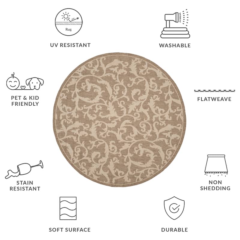 SAFAVIEH Courtyard Mily Indoor /Outdoor Waterproof Patio Backyard Rug - 6'7" Round - Brown/Natural
