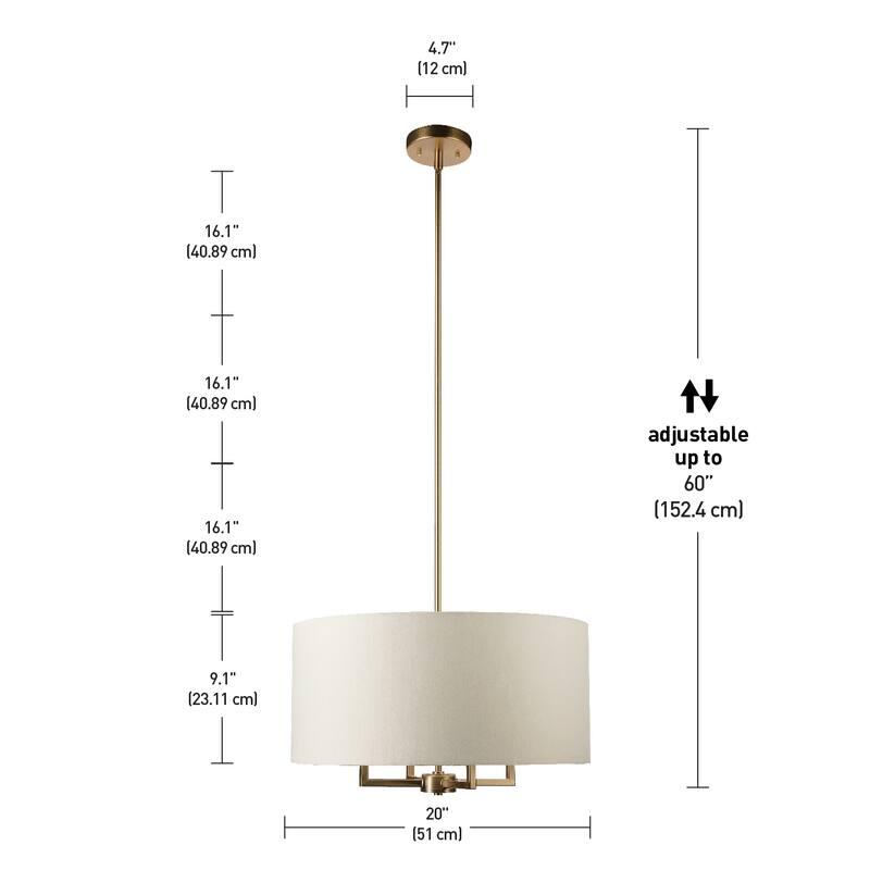 Emery 4-Light Matte Brass Pendant Lighting with Beige Fabric Shade - 20