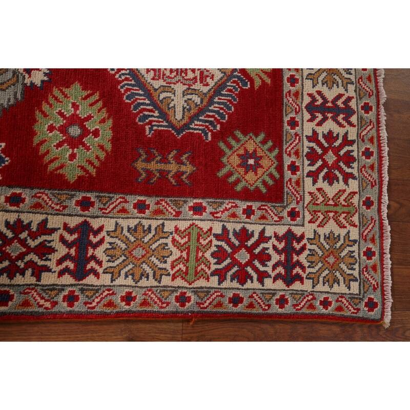 Red Kazak Oriental Accent Rug Handmade Traditional Wool Carpet - 3'2" x 4'10"