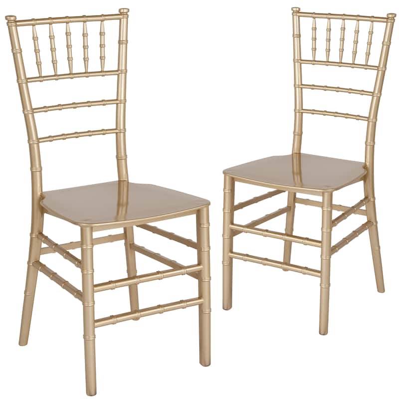 2 Pack Gold Resin Stacking Chiavari Chair - 15"W x 18.75"D x 35"H - 15"W x 18.75"D x 35"H