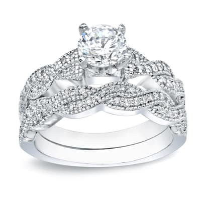 Auriya 14k Gold 1ctw Braided Round Diamond Engagement Ring Set