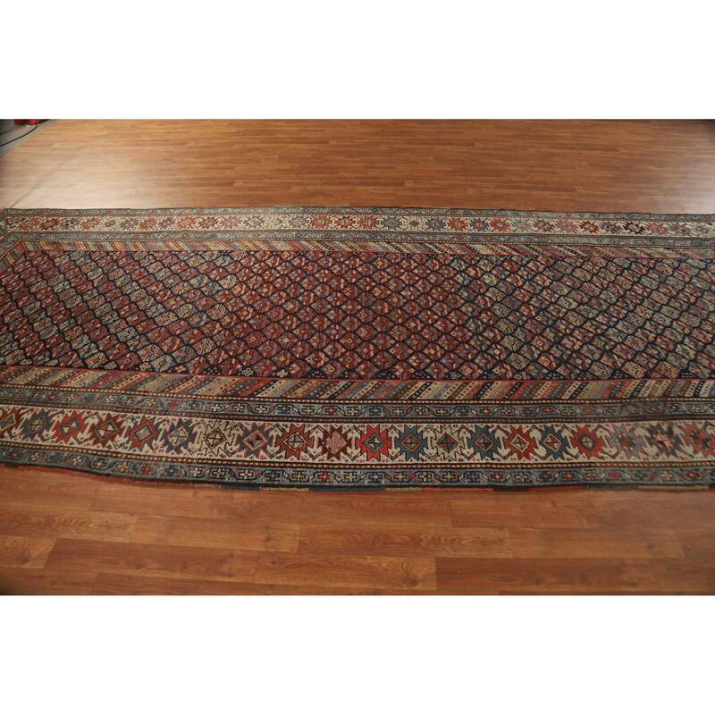 Pre-1900 Antique Vegetable Dye Kazak Area Rug Handmade Wool Carpet - 5'5" x 13'4"