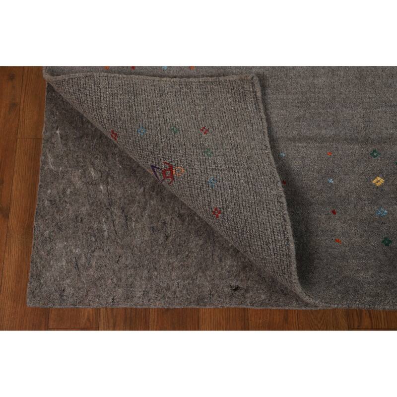 Hand Knotted Oriental 100% Wool Carpet Tribal Tribal Greys & Charcoal Gabbeh Area Rug - 8' 2'' X 5' 1''