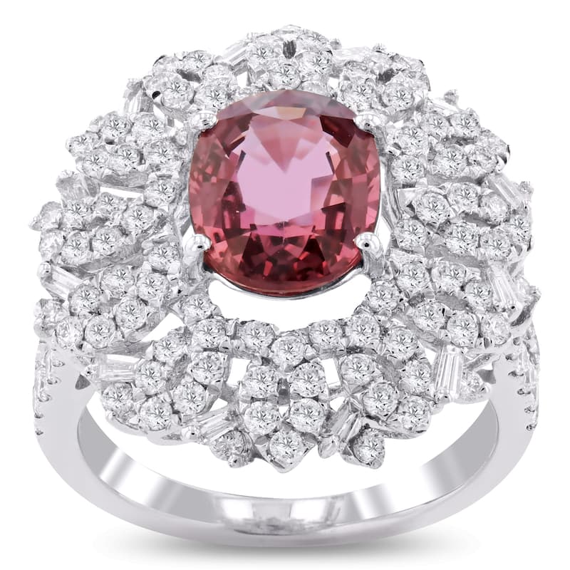Auriya Platinum 2 7/8ct Oval-Cut Rare Unheated Pink Sapphire and 1 3/8ct TDW Diamond Halo Engagement Ring