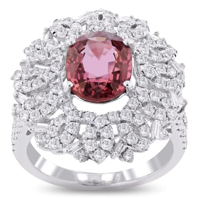 Auriya Platinum 2 7/8ct Oval-Cut Rare Unheated Pink Sapphire and 1 3/8ct TDW Diamond Halo Engagement Ring