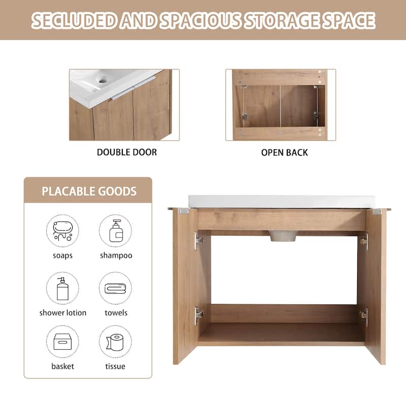 Bathroom Vanity With Sink In 24/30/36 Inch, Floating Bathroom Vanity With Soft Close Door