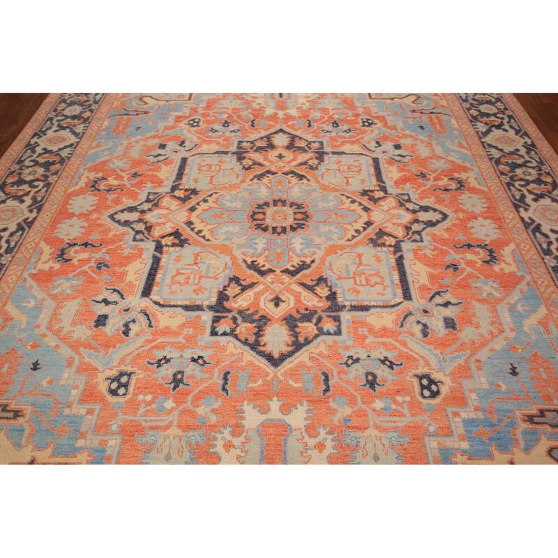 Vegetable Dye Heriz Serapi Area Rug Handmade Oriental Wool Carpet - 9'1" x 12'0"