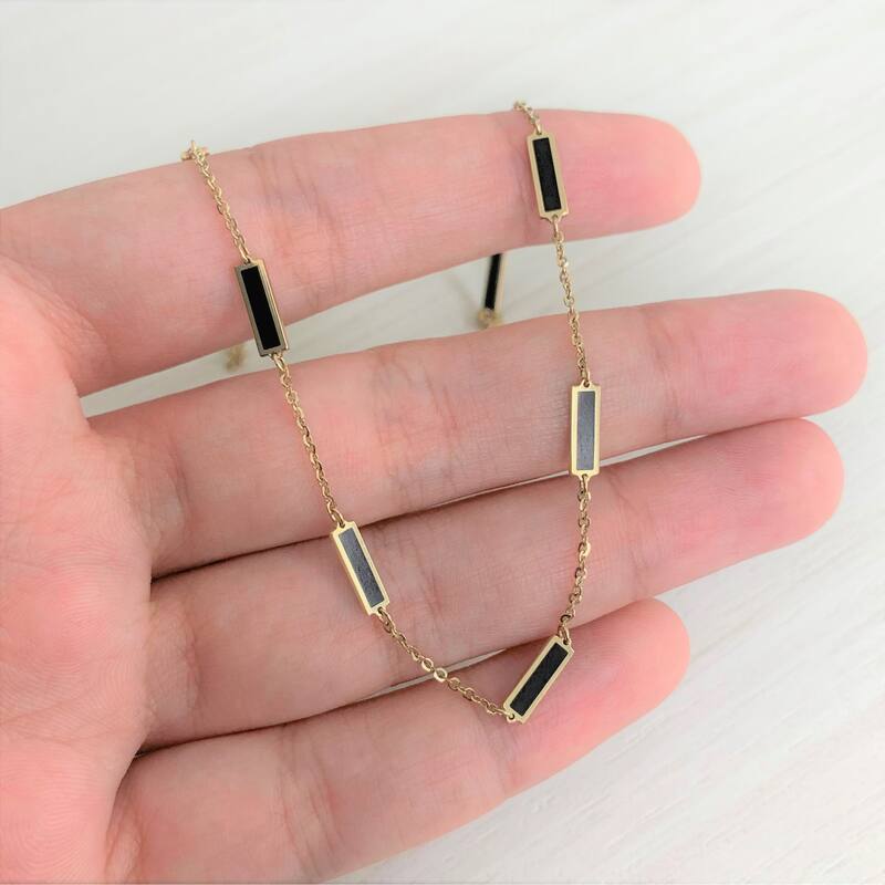 Joelle Onyx Layered Bar Necklace 18 Inches - 14K Gold Onyx Necklace