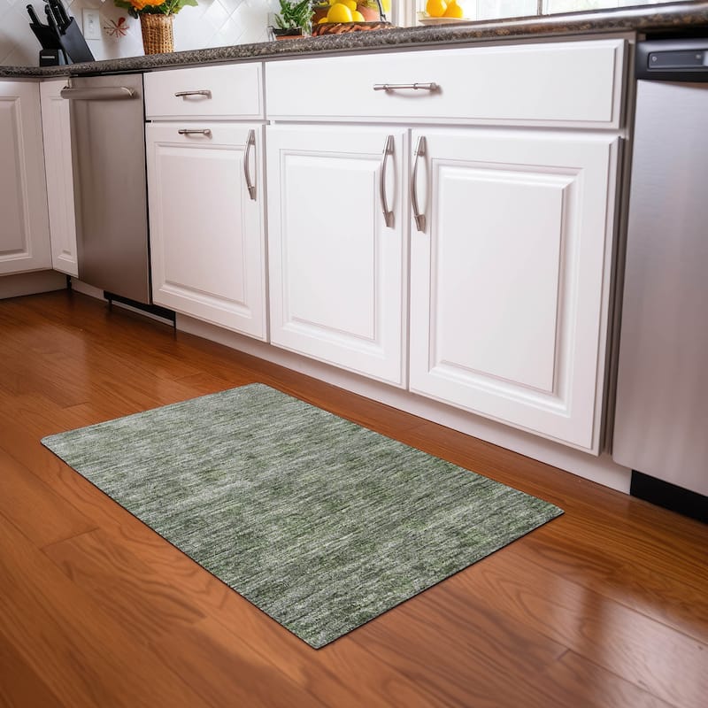 Machine Washable Indoor/ Outdoor Ombre Damask Chantille Rug - Olive - 1'8" x 2'6"