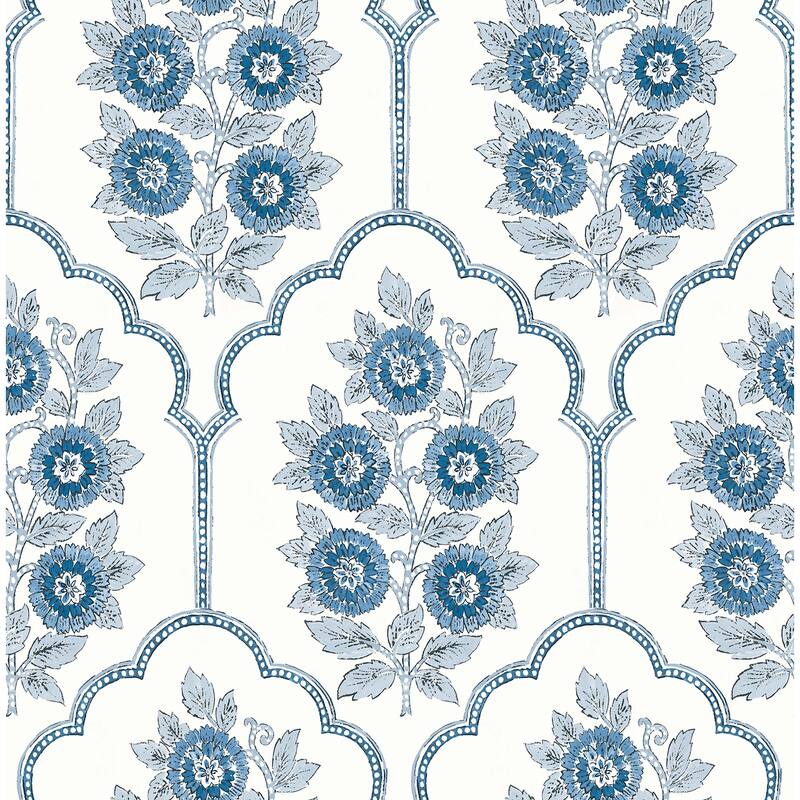 Society Social Floral Bazaar Delft Blue Peel and Stick Wallpaper