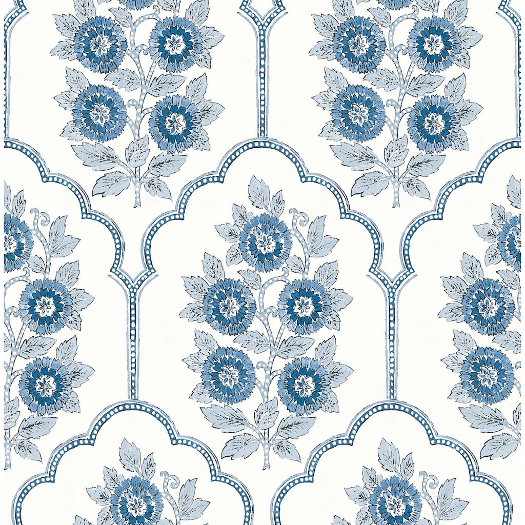 Society Social Floral Bazaar Delft Blue Peel and Stick Wallpaper