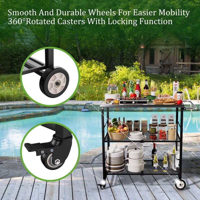 VEIKOUS Outdoor Patio Grilling Backyard BBQ Grill Cart with Stainless Steel Top