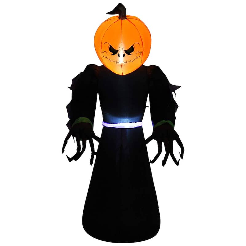 HomCom 7' Scary Tall Light-Up Pumpkin Inflatable Monster Halloween Decoration