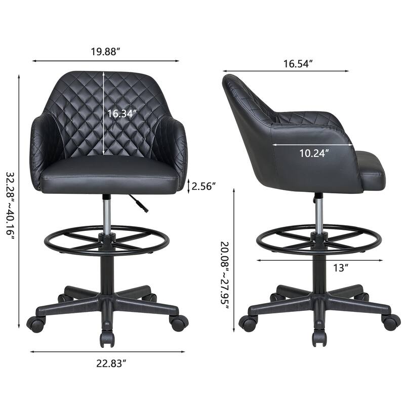 VECELO Contemporary PU Leather Drafting Chairs(Set of 2) Task Chair with Metal Frame and Back Home Ofiice Chairs