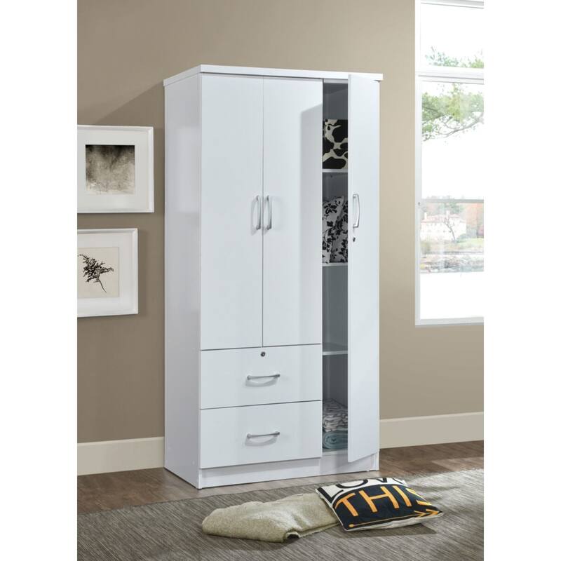 72" White 2 Drawers and 3 Shelves with 3 Doors Armoire