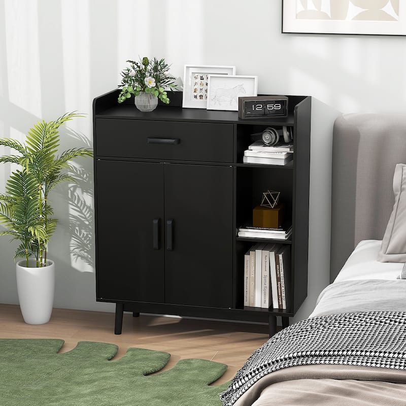 Gymax Floor Storage Cabinet Free Standing Cupboard Chest w/1 Drawer 2