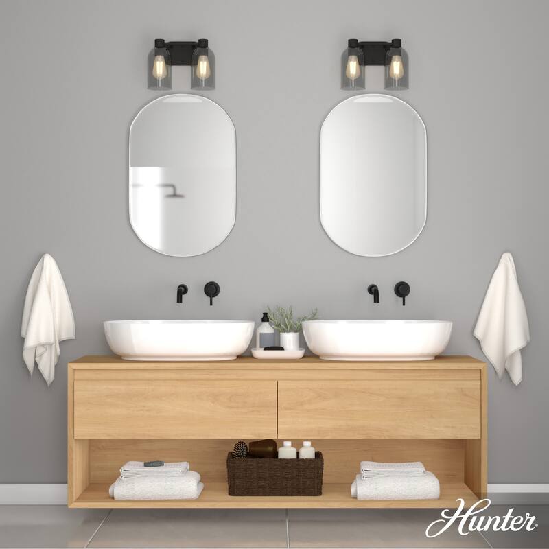 Hunter Lochemeade 2-Light Vanity Wall Light, Damp-Rated - Bathroom, Laundry - Modern Farmhouse, Contemporary, Industrial