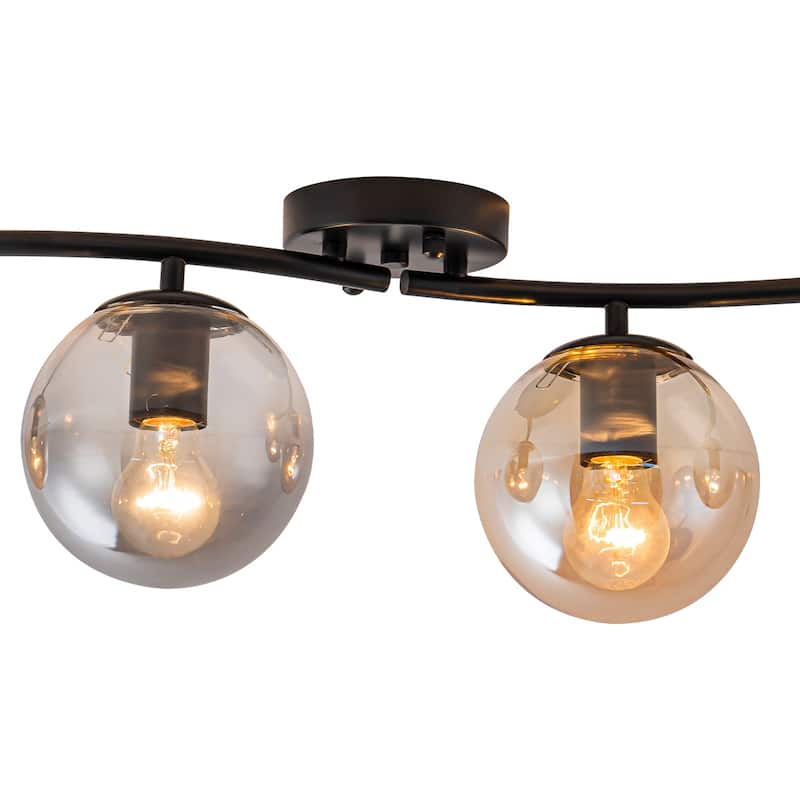 4 Lights Linear Metal Flush Mount Ceiling Light with Smoky and Amber Glass Globes - Dia.31.89-in