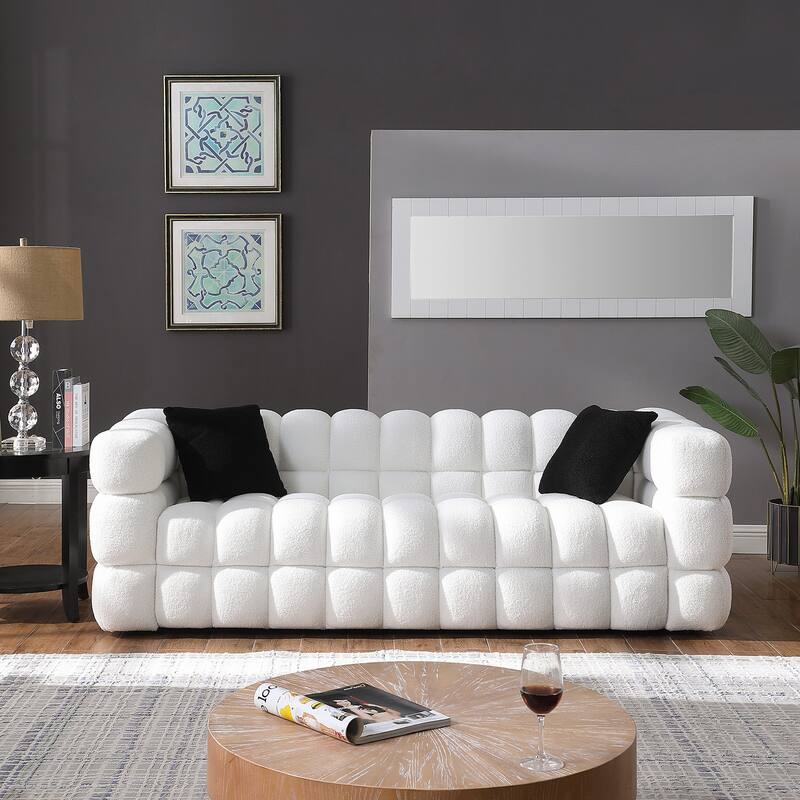 84.3 Length,35.83" Deepth,Human Body Structure,Marshmallow Sofa,Boucle Sofa,White Color,3 Seater - White