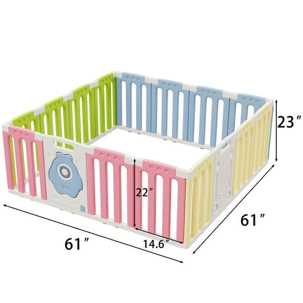 dimension image slide 1 of 3, Homall 16-Panel Baby Playpen Kids Activity Centre Playard Center with Lock Door Rubber Bases,Multi-color