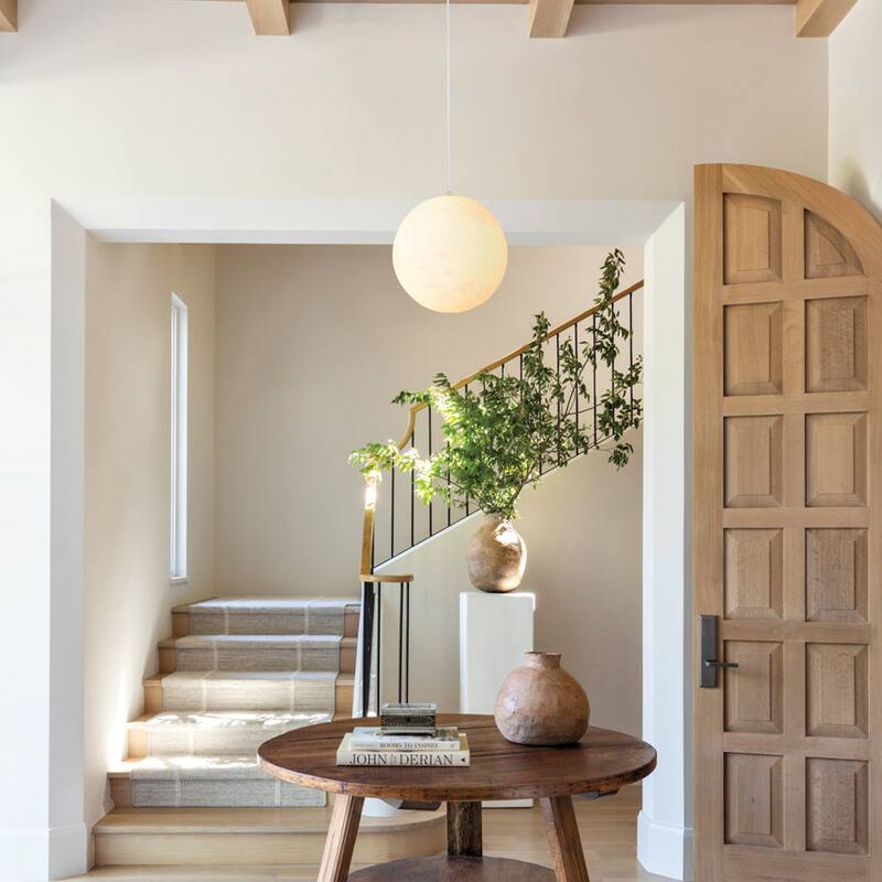 11.8" Single-Light Modern White Globe LED Pendant Hanging Light with Plastic Shade for Bedroom or Dining Room