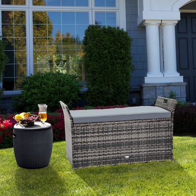 90 Gallon Outdoor Wicker Deck Box - N/A