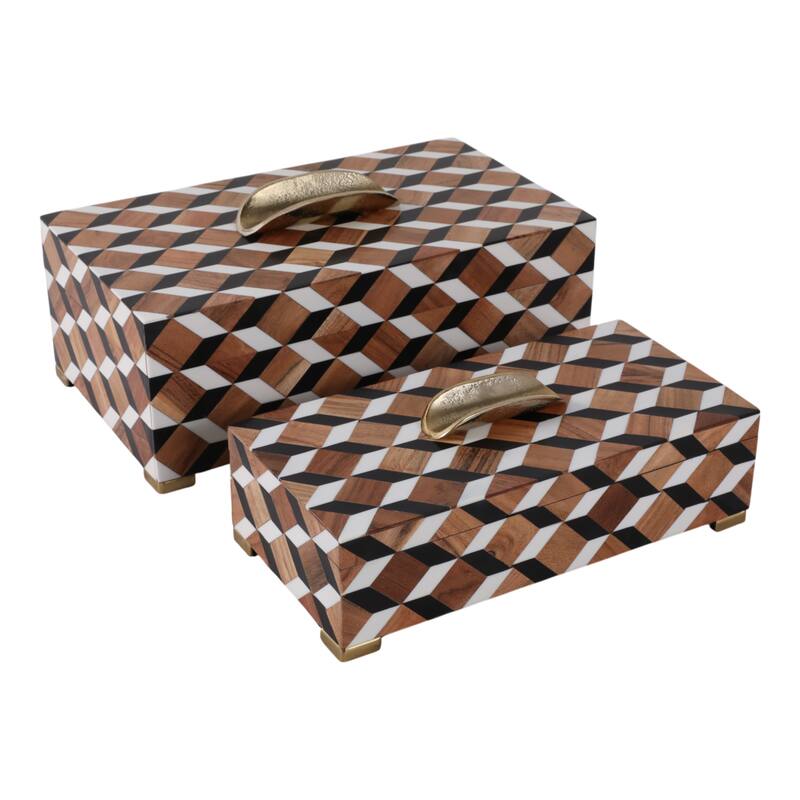 Modern Decorative Boxes with Lid - Set of 2, 14", Black, Brown - 14.0"