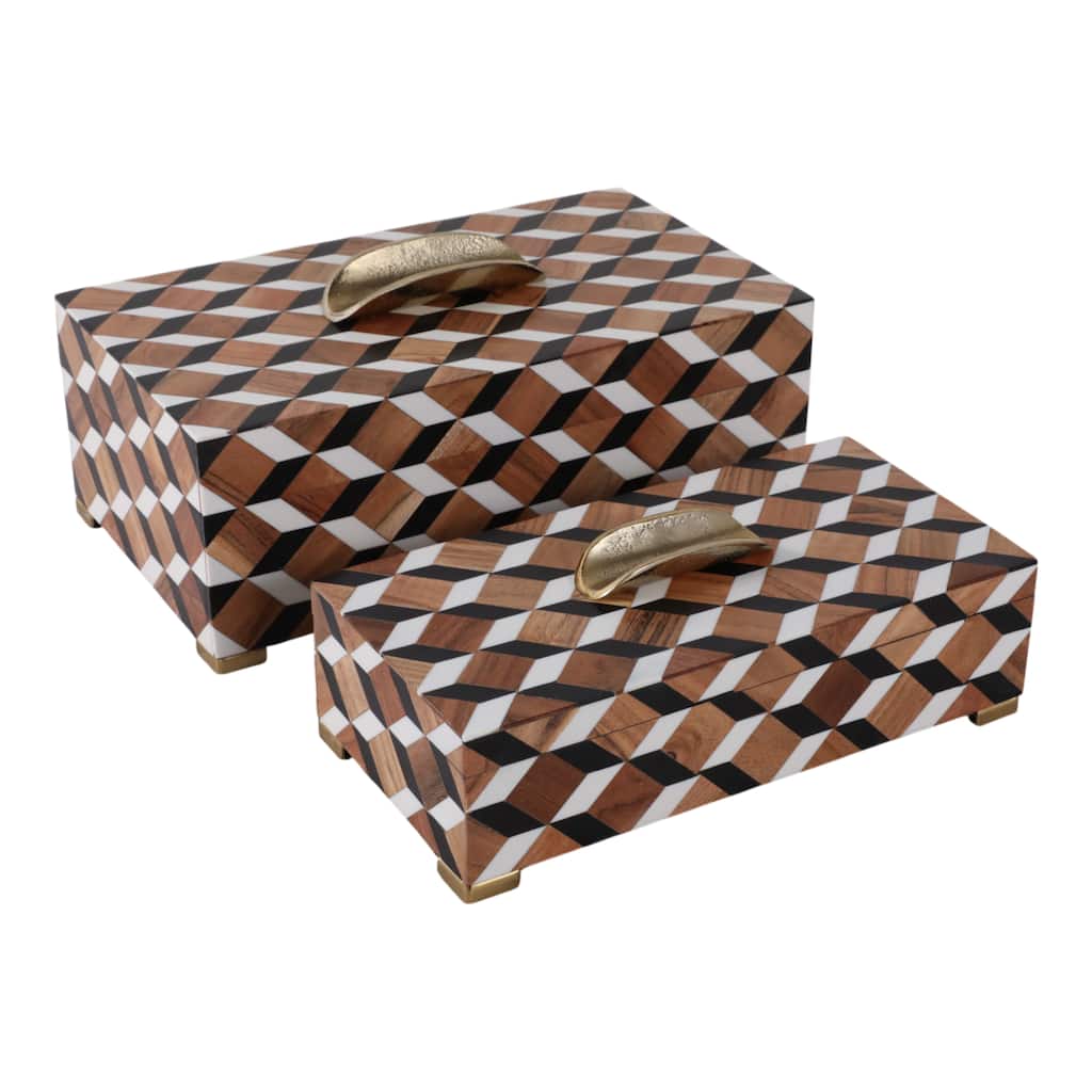 Resin Decorative Boxes with Metallic Accent (Set of 2) - 5" & 2" Black - 14" x 8" x 5.25"
