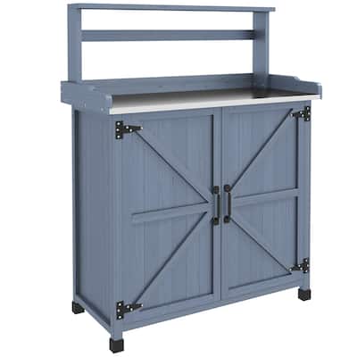 Wooden Potting Table with Storage Cabinet