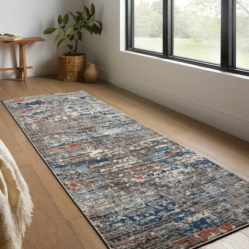 Alexander Home Orleans Abstract Modern Area Rug - 2' 8" x 7' 6" - Grey / Grey - Runner
