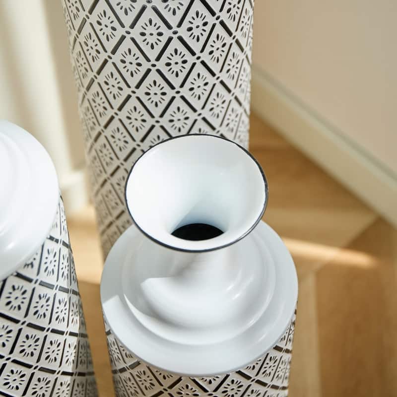 White Metal Floor Vase Set of 3 ，Large Glazed Metal Decor