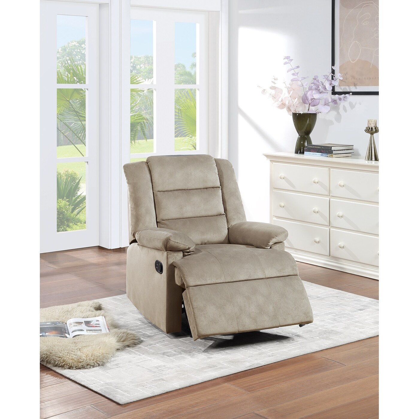 Beige Modern Velvet Fabric Recliner Chair with Manual Handle Bed Bath Beyond 40510466