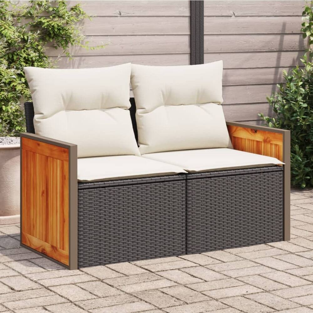 vidaXL Patio Sofa with Cushions Outdoor Seating Loveseat 2-Seater Poly Rattan - 24.4 x 46.5 x 27.2 in