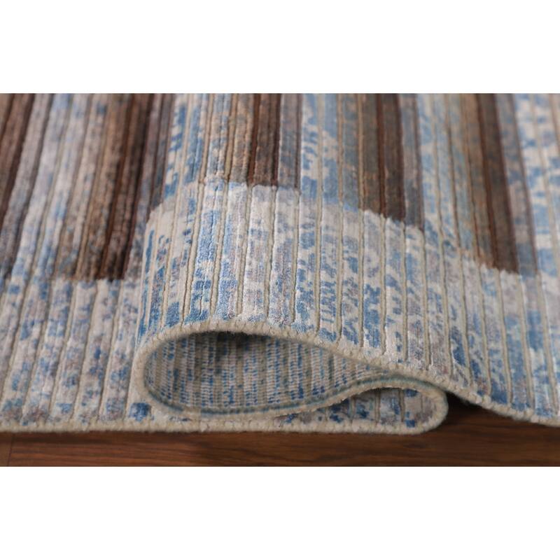 Multi-Color Striped Abstract Modern Accent Rug Handmade Wool Carpet - 2'8"x 4'10"