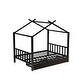 preview thumbnail 24 of 28, Full Size Metal House Platform Kids Bed Frame with Headboard, Footboard, 2-Storage Drawers & Roof Design for Bedroom, White